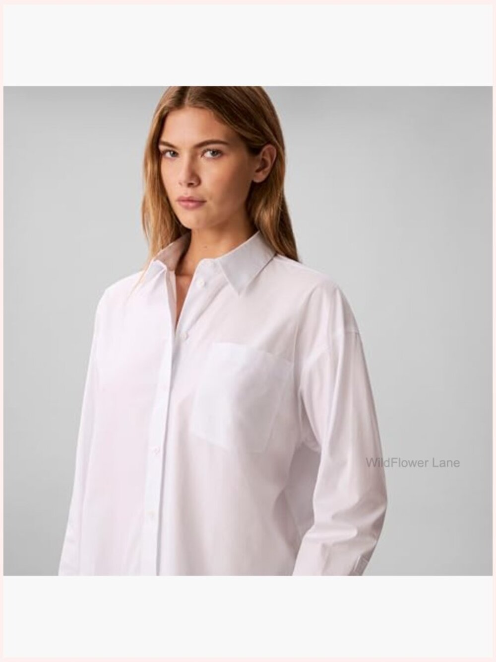 Cropped Button Down Shirt Cotton Poplin Relaxed Fit - Picture 3 of 5